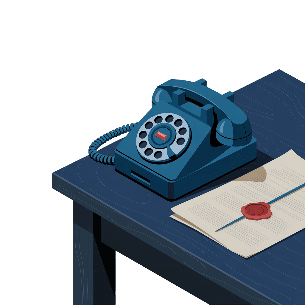 Un téléphone posé sur un bureau à côté d’un courrier cacheté